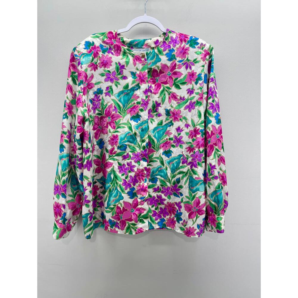 VTG Gay Boyer Floral Blouse Womens Large Bright Pink‎ Retro Quirky Office Tropic